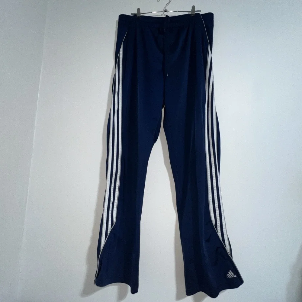 Adidas Track‎ Pants Men's XL Blue 3 Stripes VTG 2004 Ankle Zip Polyester